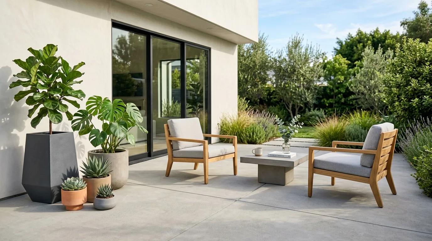 Concrete Patio with Minimal Planters